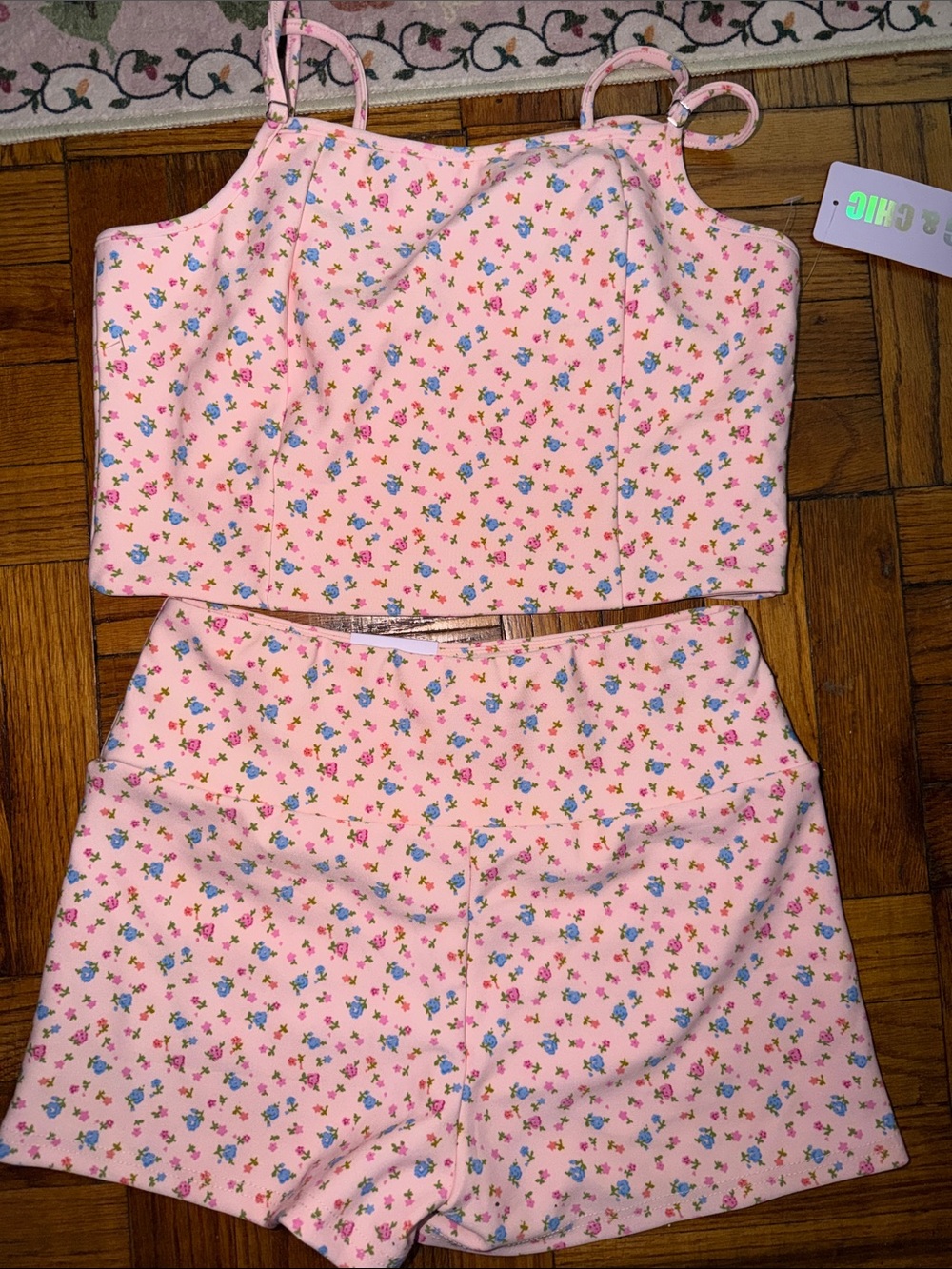 2 piece top and High-Rise Pink Floral Shorts - new